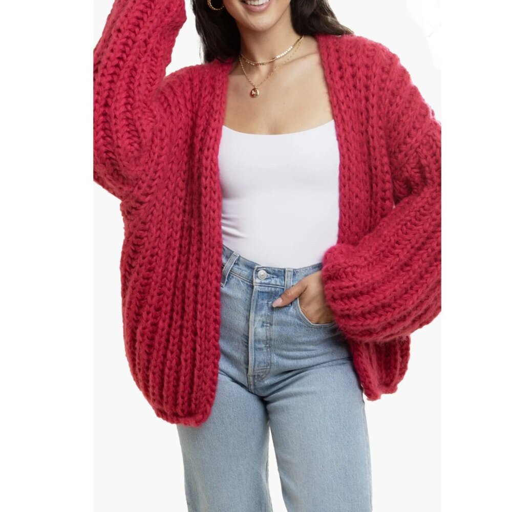 SAACHI Chunky PINK Knit Cardigan sweater ONE SIZE